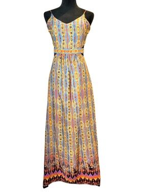 Gianni Bini Boho Tribal Ikat Print Maxi Dress with cut outs, Size Small, NWOT